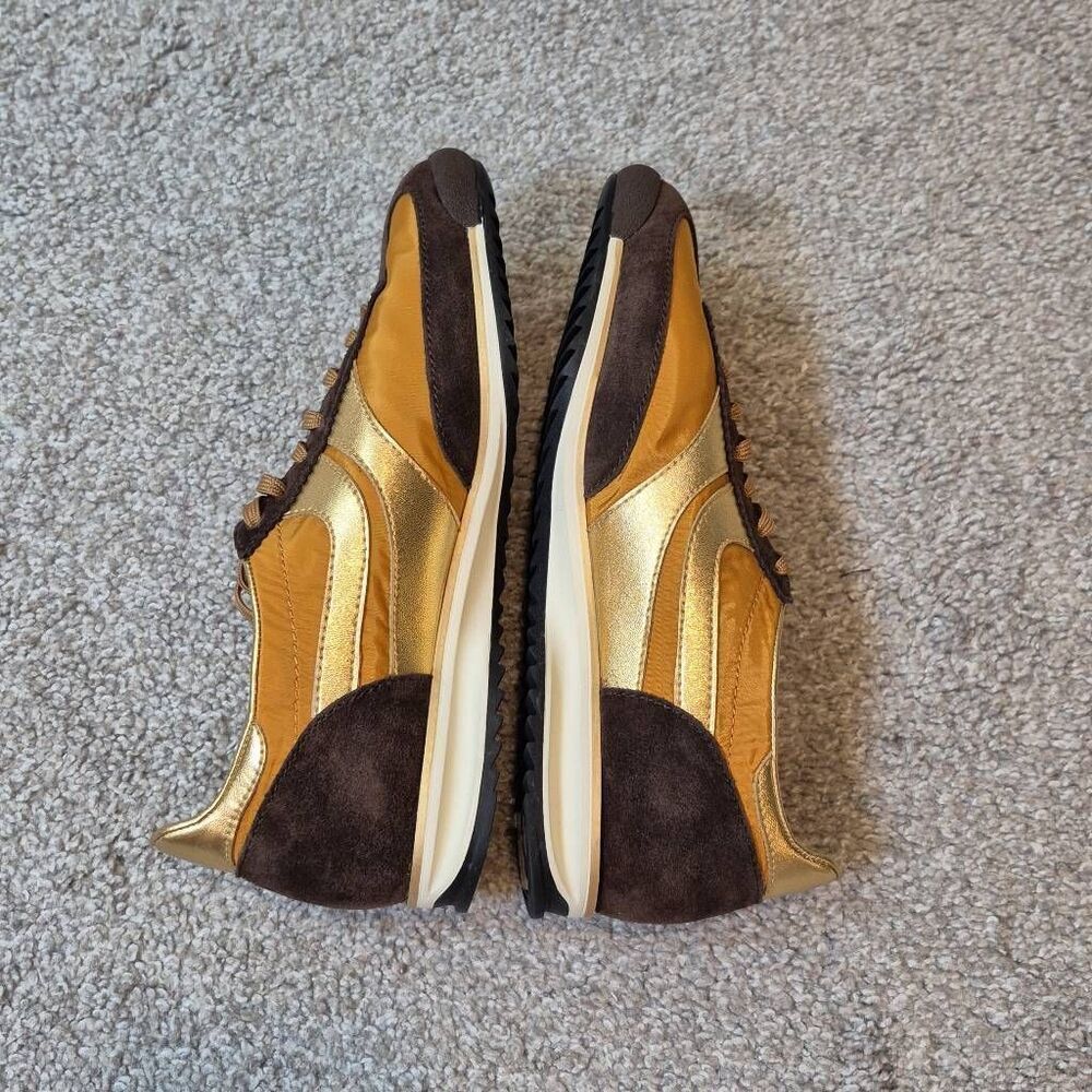 Anthropologie Jeffrey Campbell Track Star Sneakers Size 7 Brown Gold - Picture 3 of 9